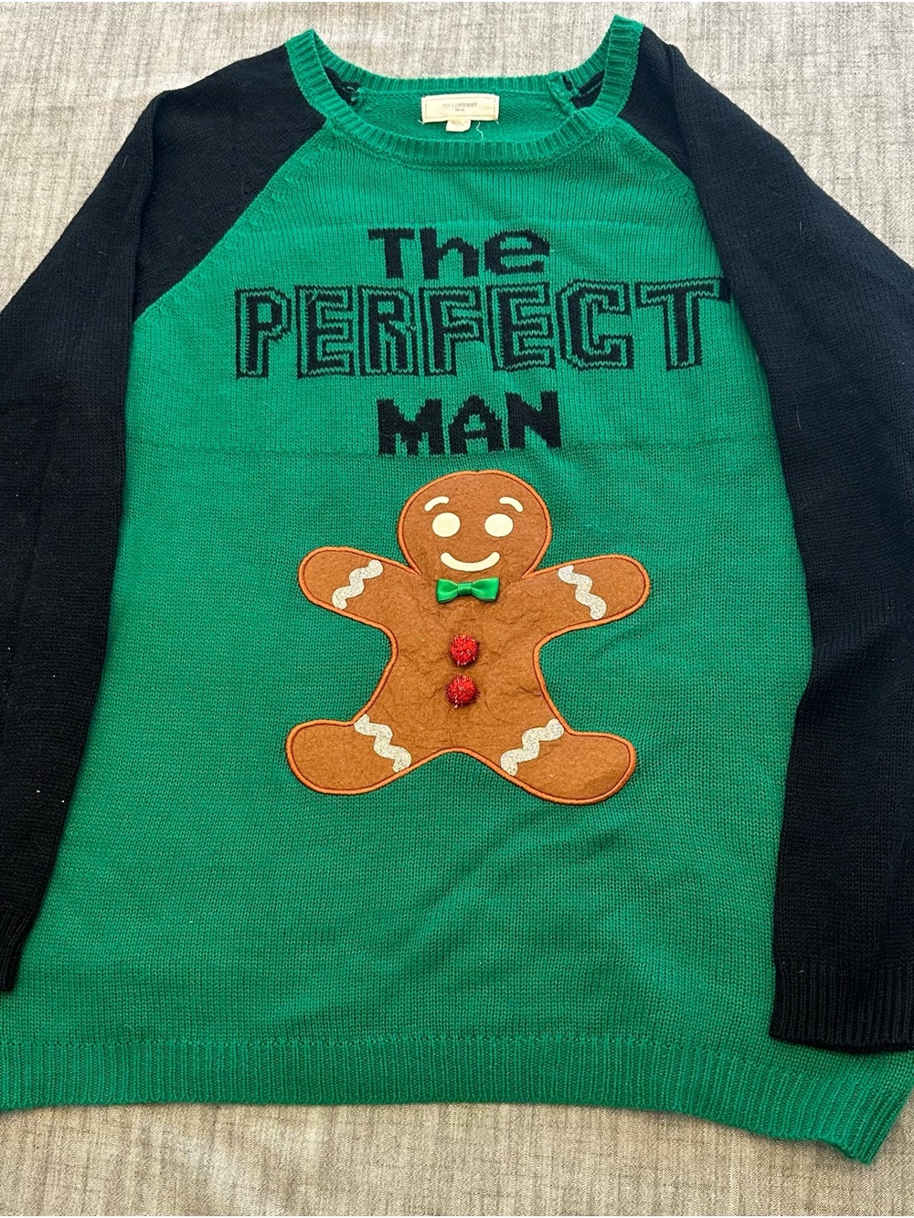 The Perfect Man Green & Black Raglan Sweater with Gingerbread Applique